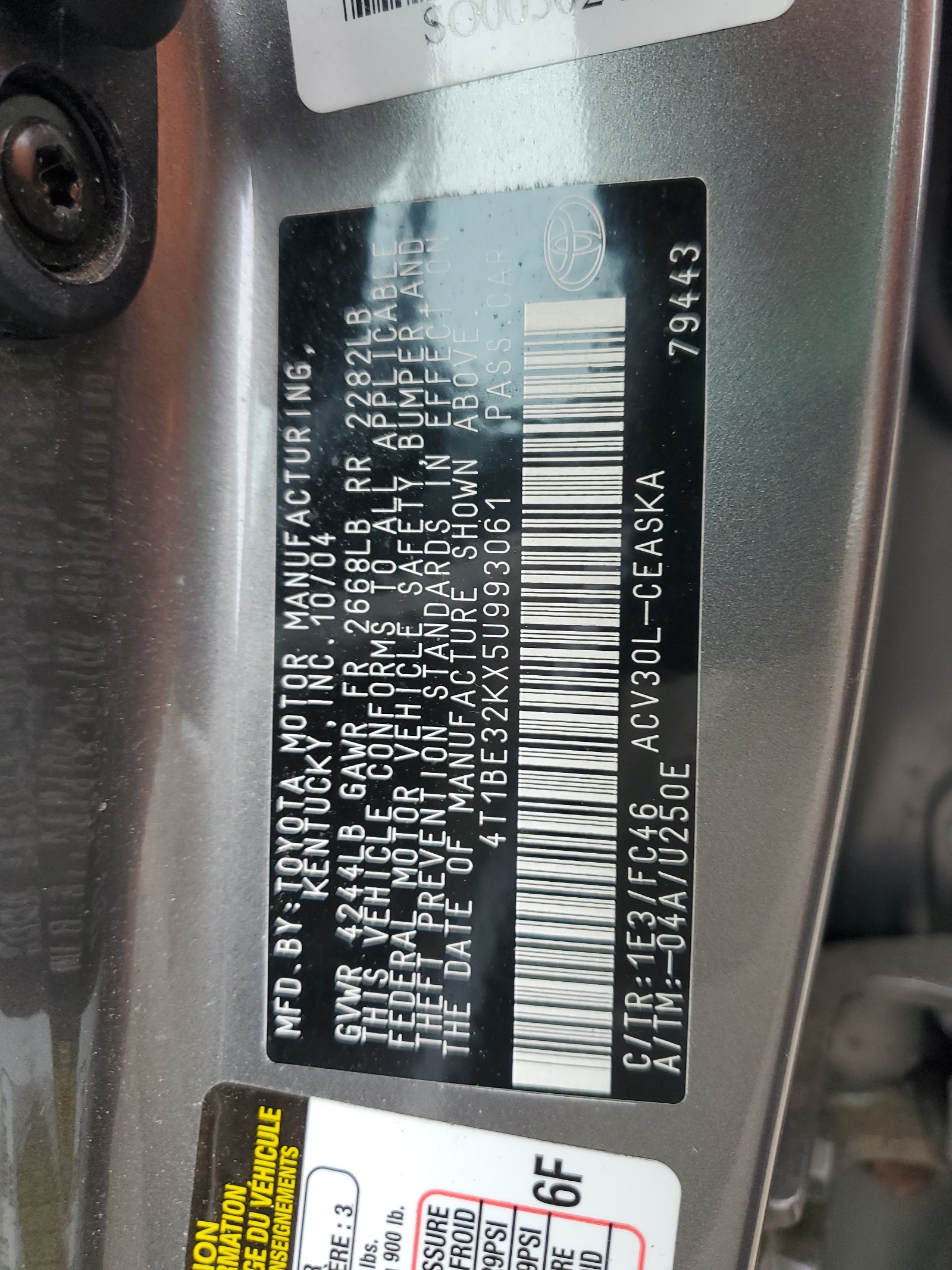 4T1BE32KX5U993061 2005 Toyota Camry Le