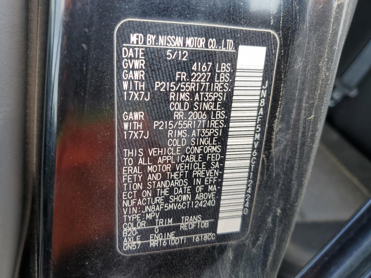 2012 Nissan Juke S VIN: JN8AF5MV6CT124240 Lot: 63314774