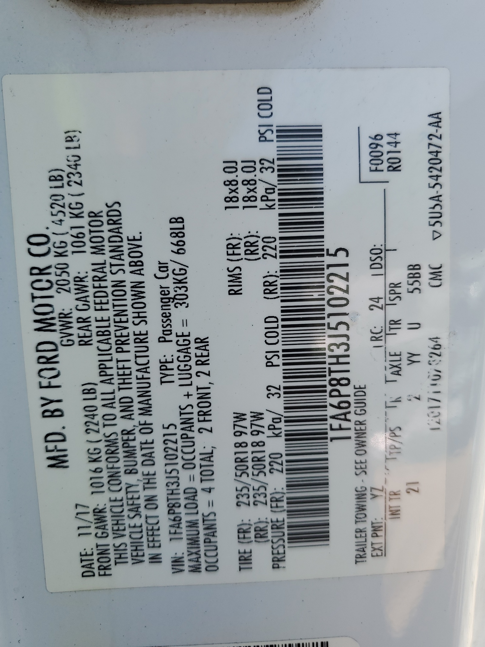 1FA6P8TH3J5102215 2018 Ford Mustang