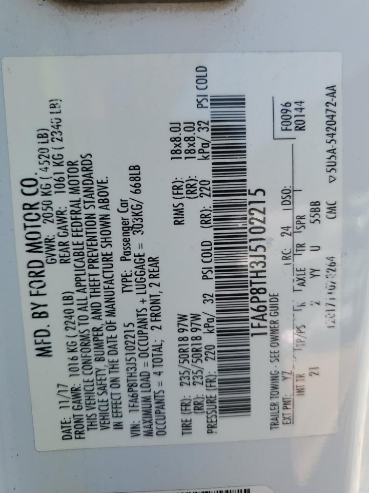 2018 Ford Mustang VIN: 1FA6P8TH3J5102215 Lot: 63505304