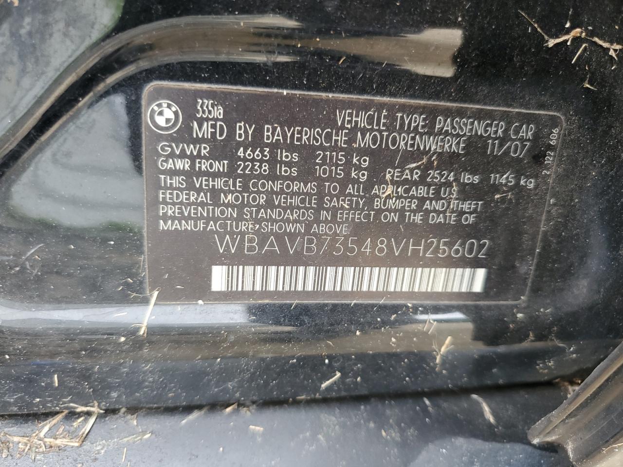 2008 BMW 335 I VIN: WBAVB73548VH25602 Lot: 63652914