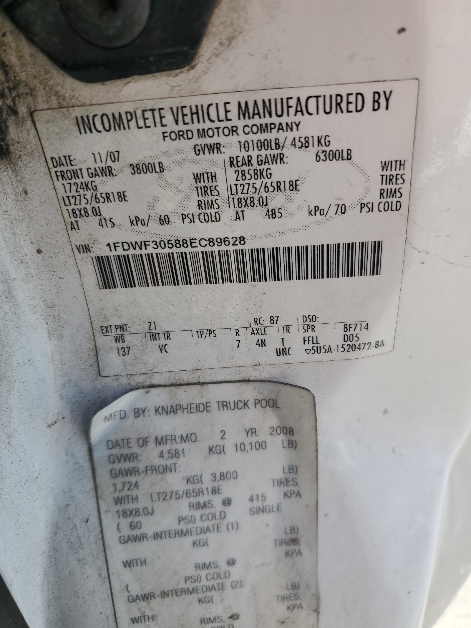 1FDWF30588EC89628 2008 Ford F350 Srw Super Duty