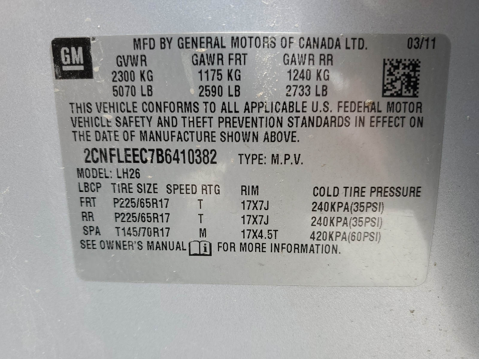 2CNFLEEC7B6410382 2011 Chevrolet Equinox Lt