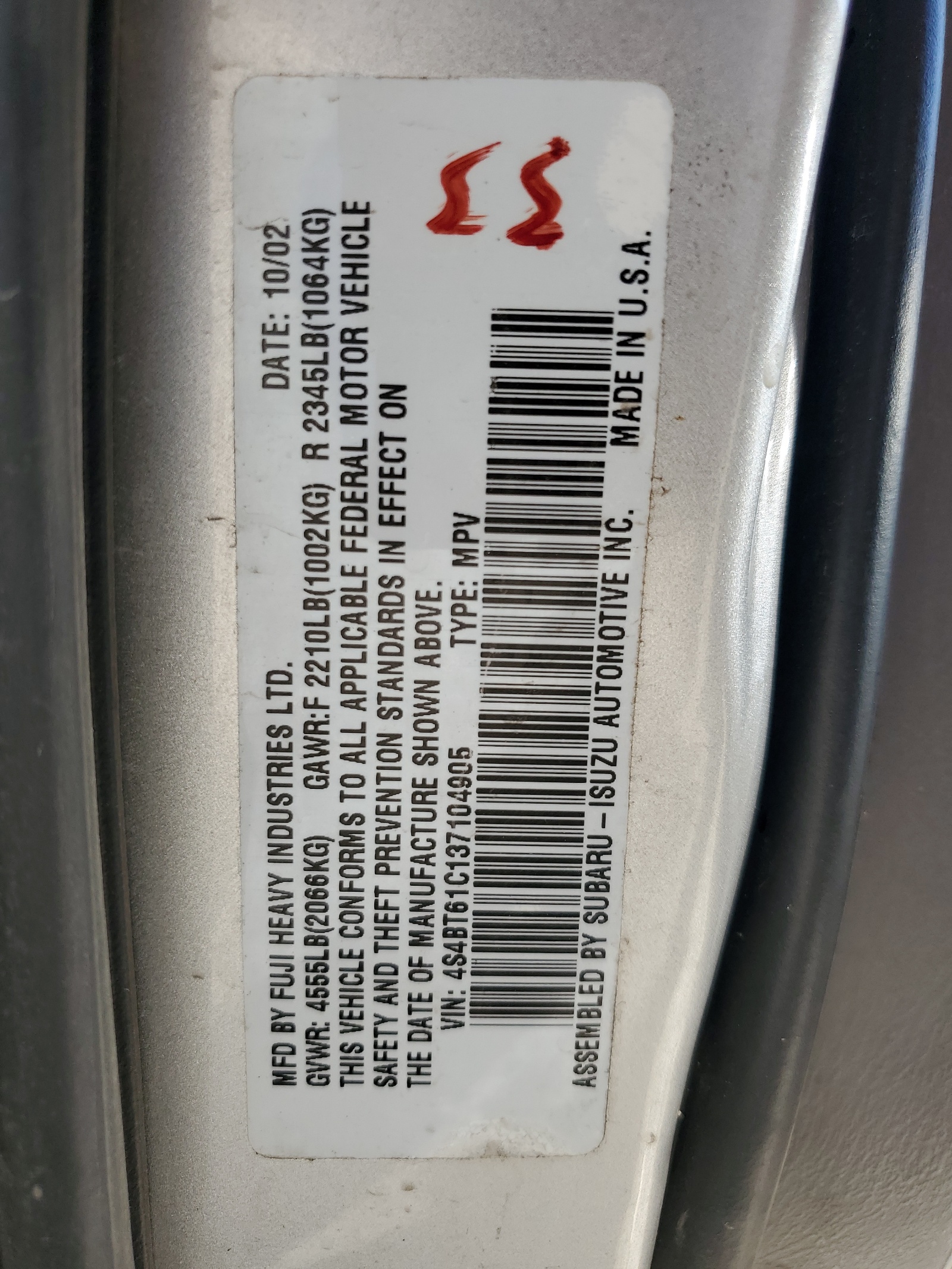 4S4BT61C137104905 2003 Subaru Baja