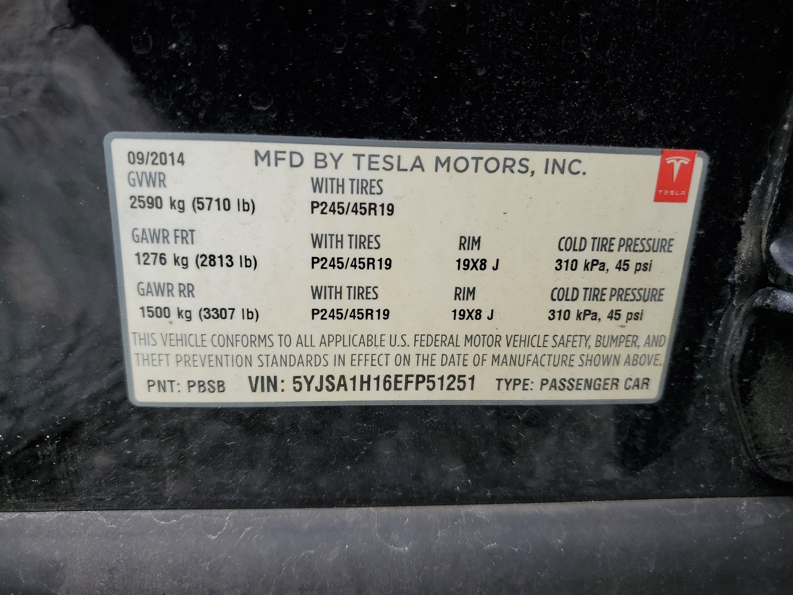 5YJSA1H16EFP51251 2014 Tesla Model S