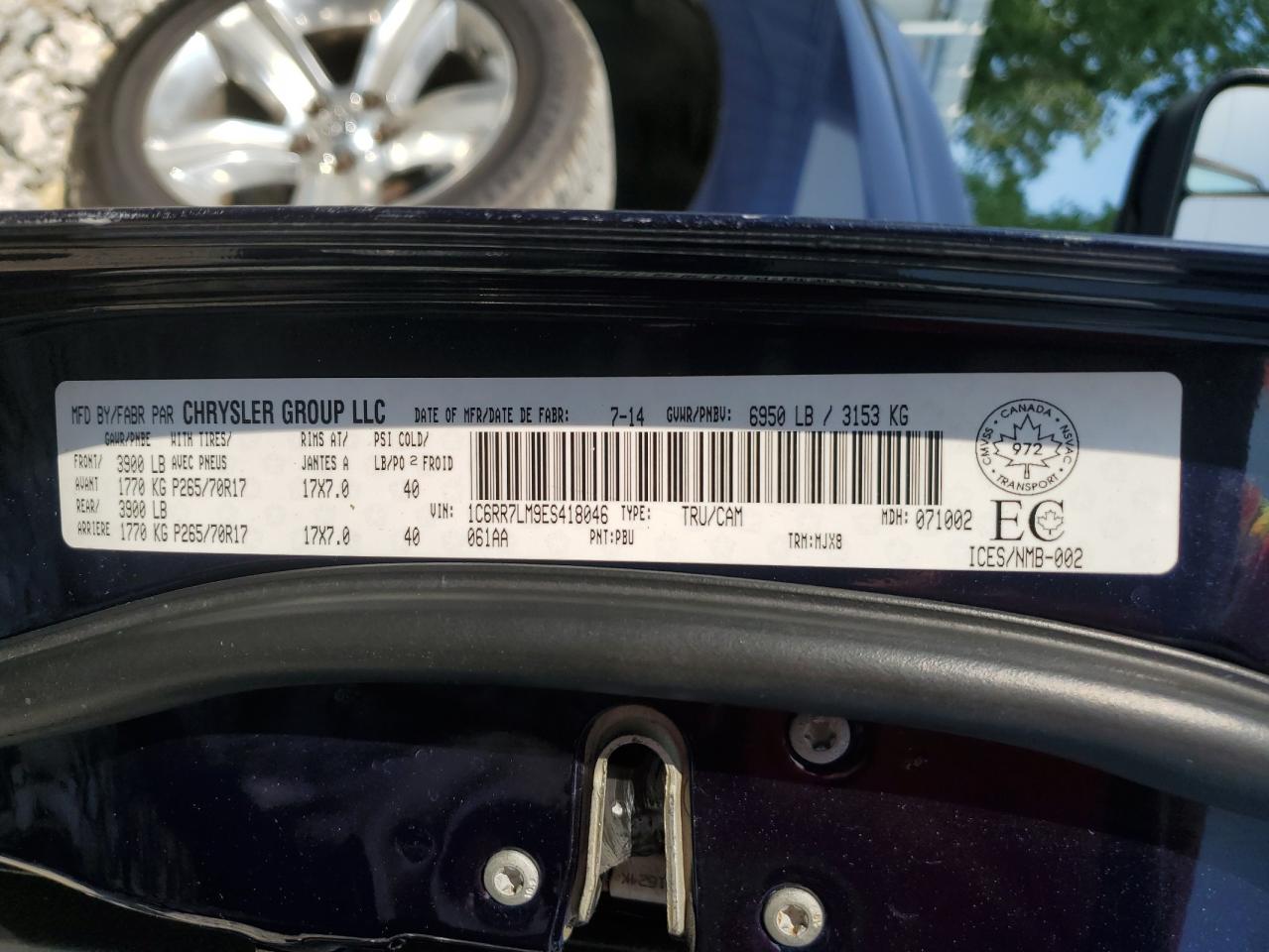 2014 Ram 1500 Slt VIN: 1C6RR7LM9ES418046 Lot: 63503054