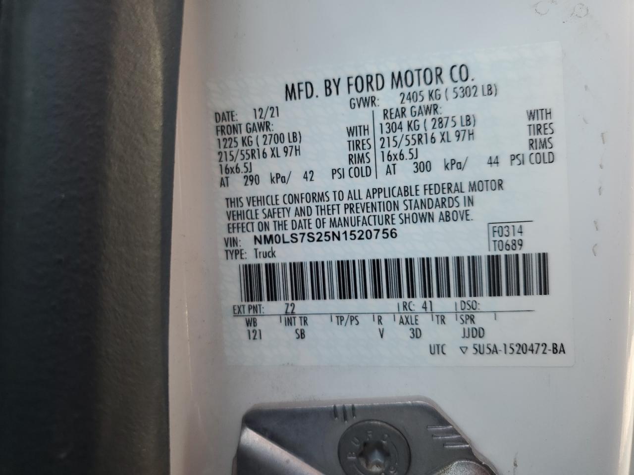 NM0LS7S25N1520756 2022 Ford Transit Connect Xl