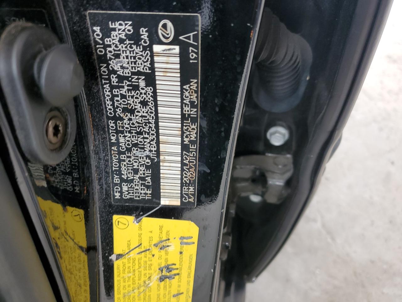 2004 Lexus Es 330 VIN: JTHBA30G445026998 Lot: 64217944