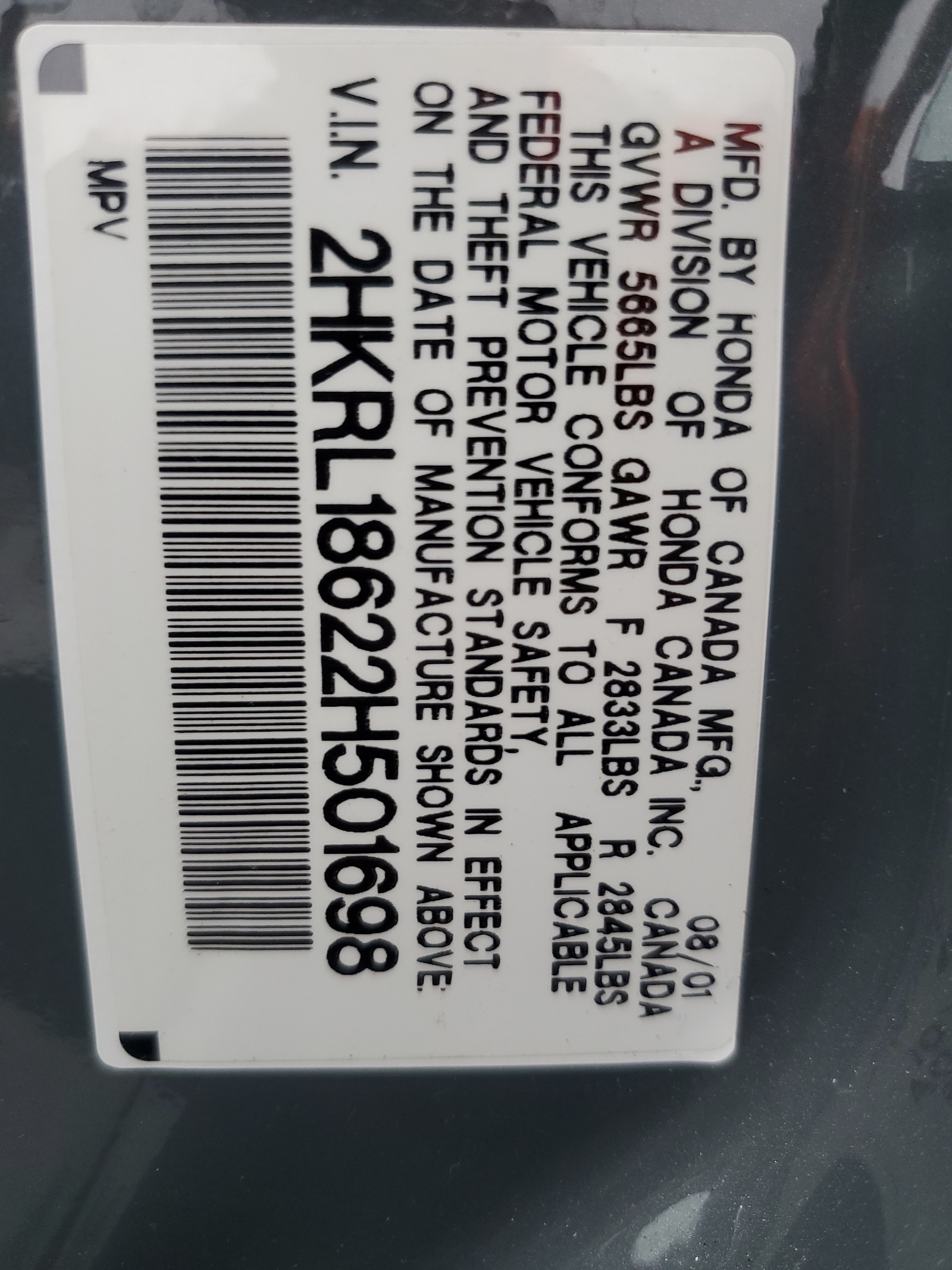 2HKRL18622H501698 2002 Honda Odyssey Ex