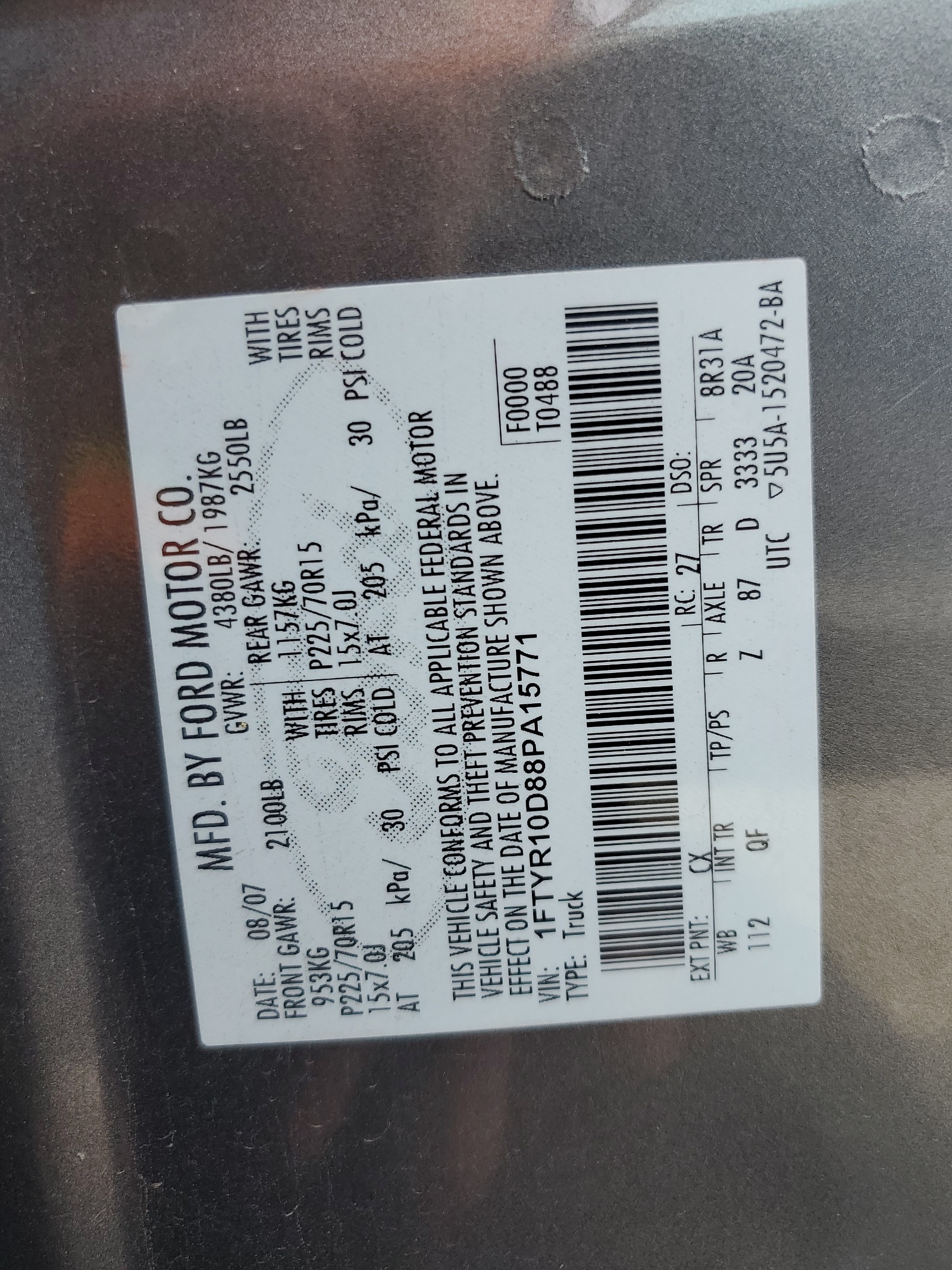 1FTYR10D88PA15771 2008 Ford Ranger