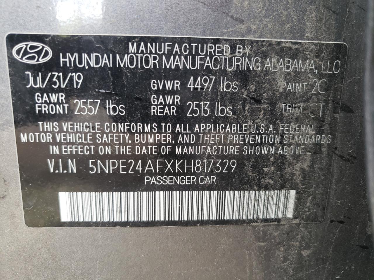 5NPE24AFXKH817329 2019 Hyundai Sonata Se