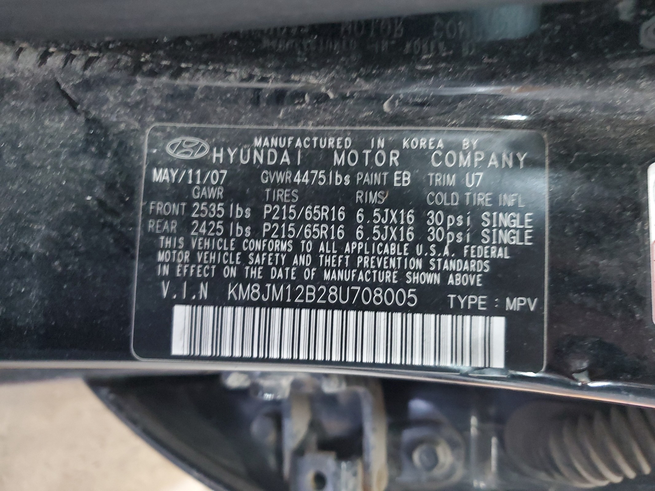 KM8JM12B28U708005 2008 Hyundai Tucson Gls