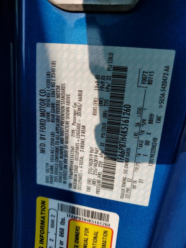 2019 Ford Mustang VIN: 1FA6P8TH4K5161260 Lot: 64629964