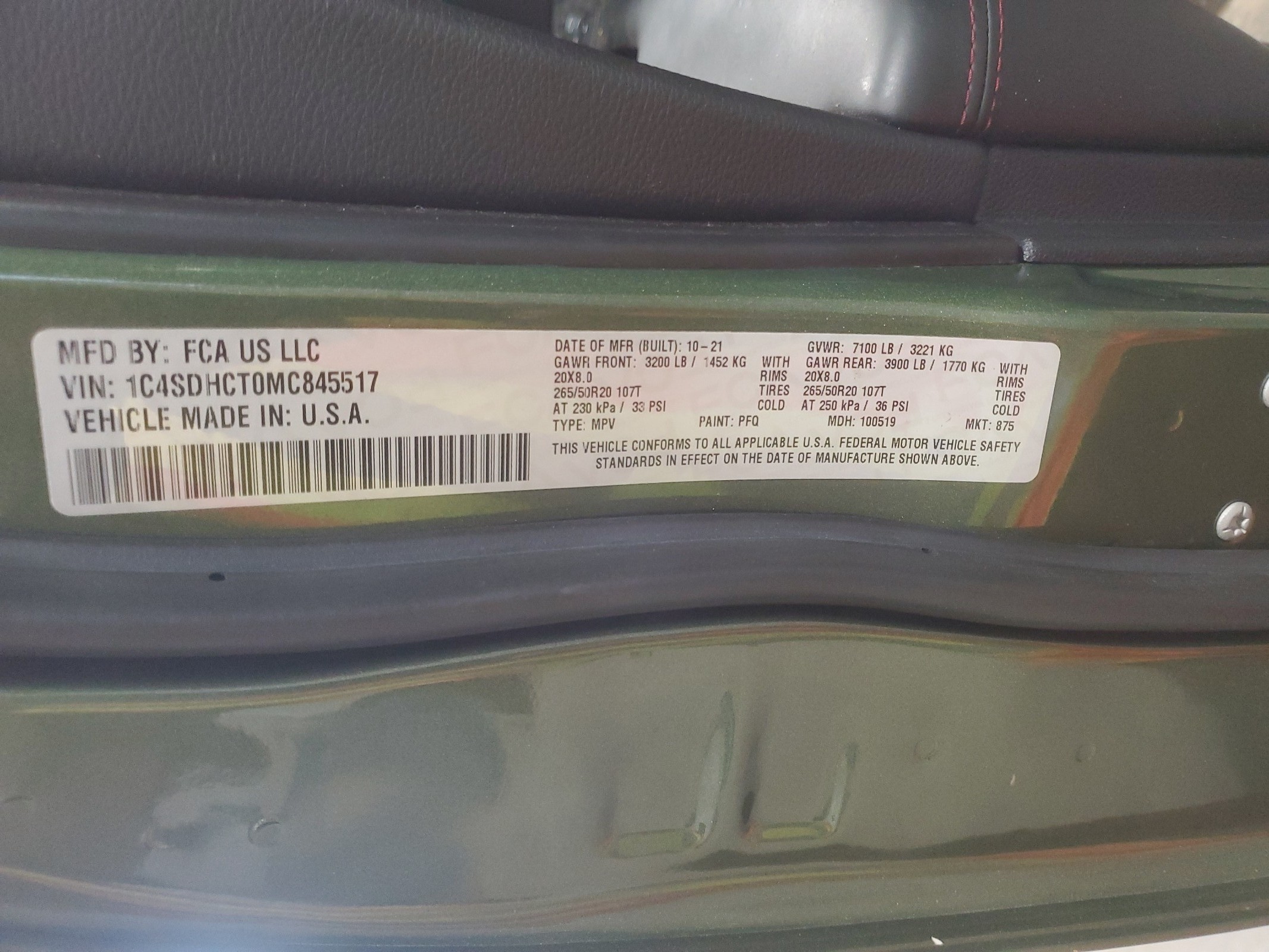 1C4SDHCT0MC845517 2021 Dodge Durango R/T