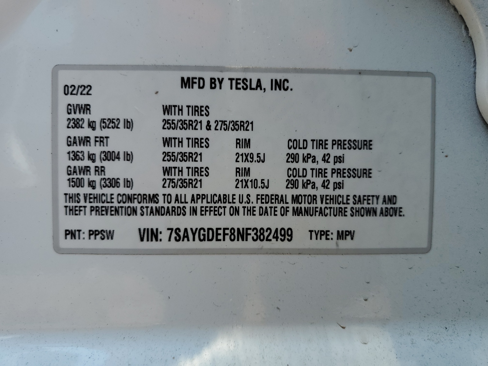 7SAYGDEF8NF382499 2022 Tesla Model Y