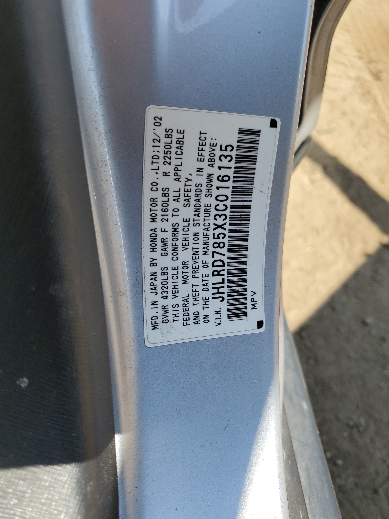 JHLRD785X3C016135 2003 Honda Cr-V Lx