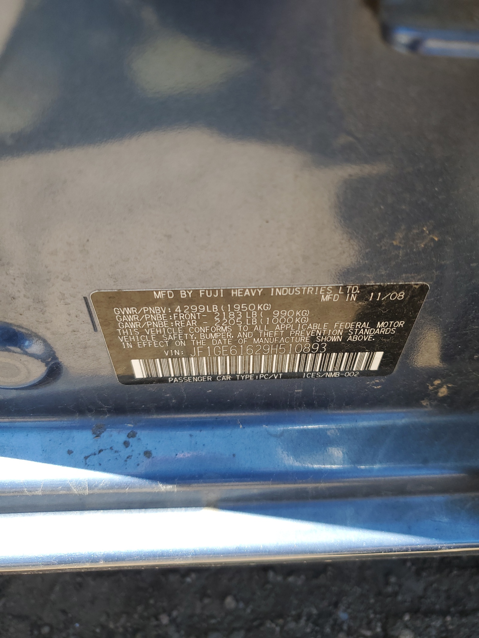 JF1GE61629H510893 2009 Subaru Impreza 2.5I