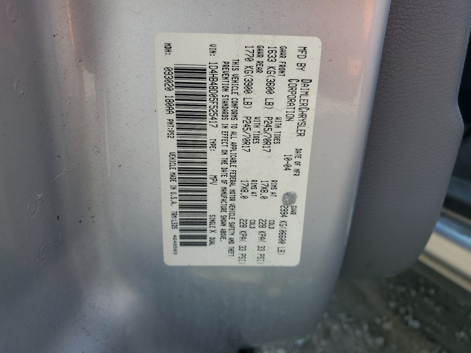 1D4HB48D05F525417 2005 Dodge Durango Slt