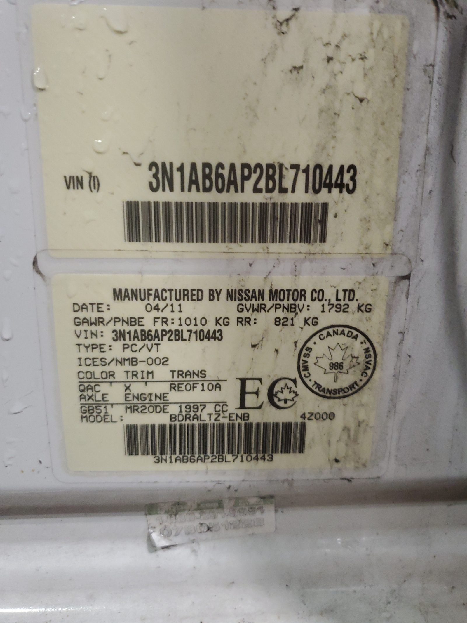 3N1AB6AP2BL710443 2011 Nissan Sentra 2.0