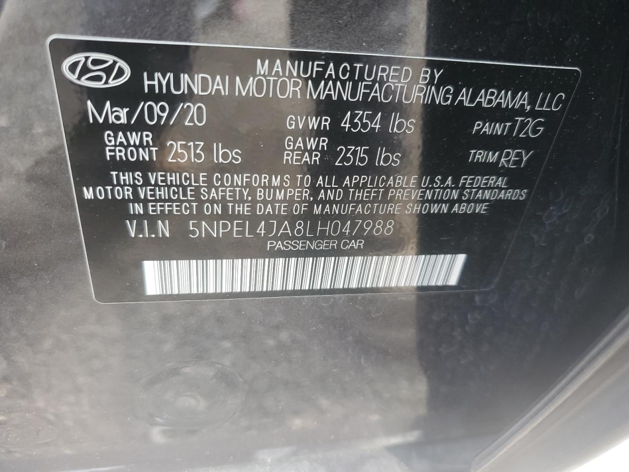 2020 Hyundai Sonata Sel VIN: 5NPEL4JA8LH047988 Lot: 63760984