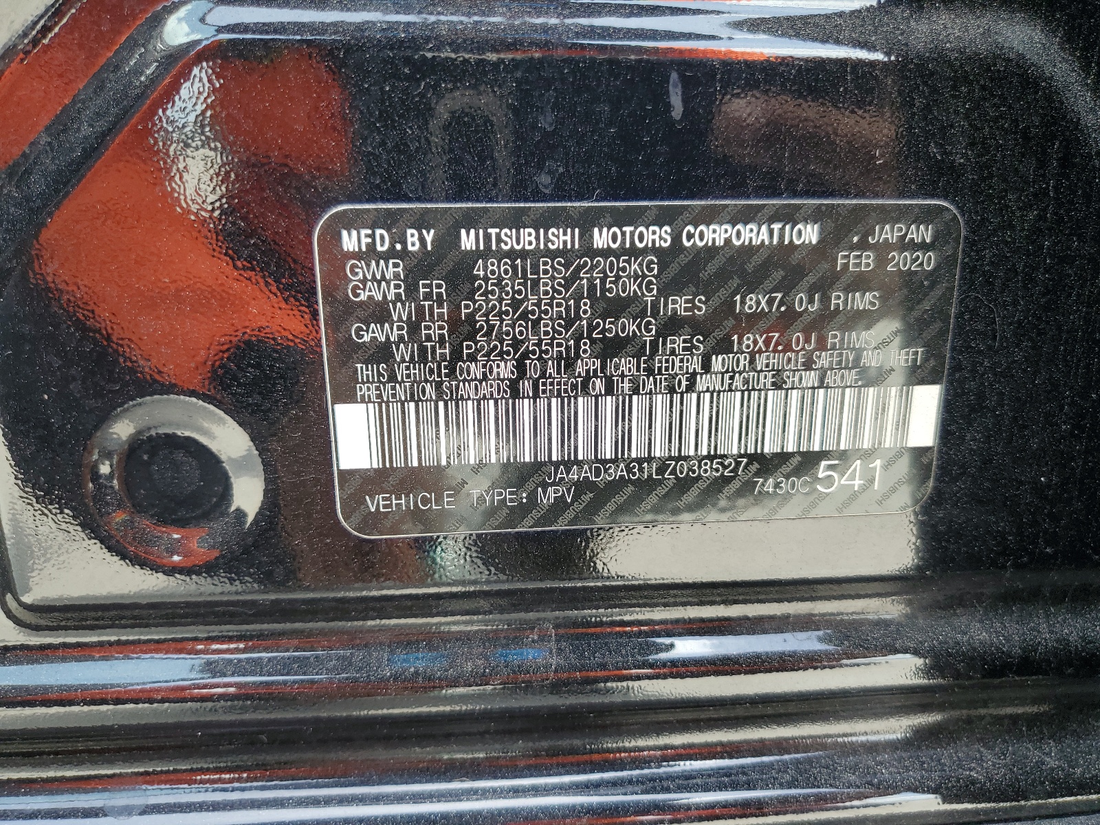 JA4AD3A31LZ038527 2020 Mitsubishi Outlander Se