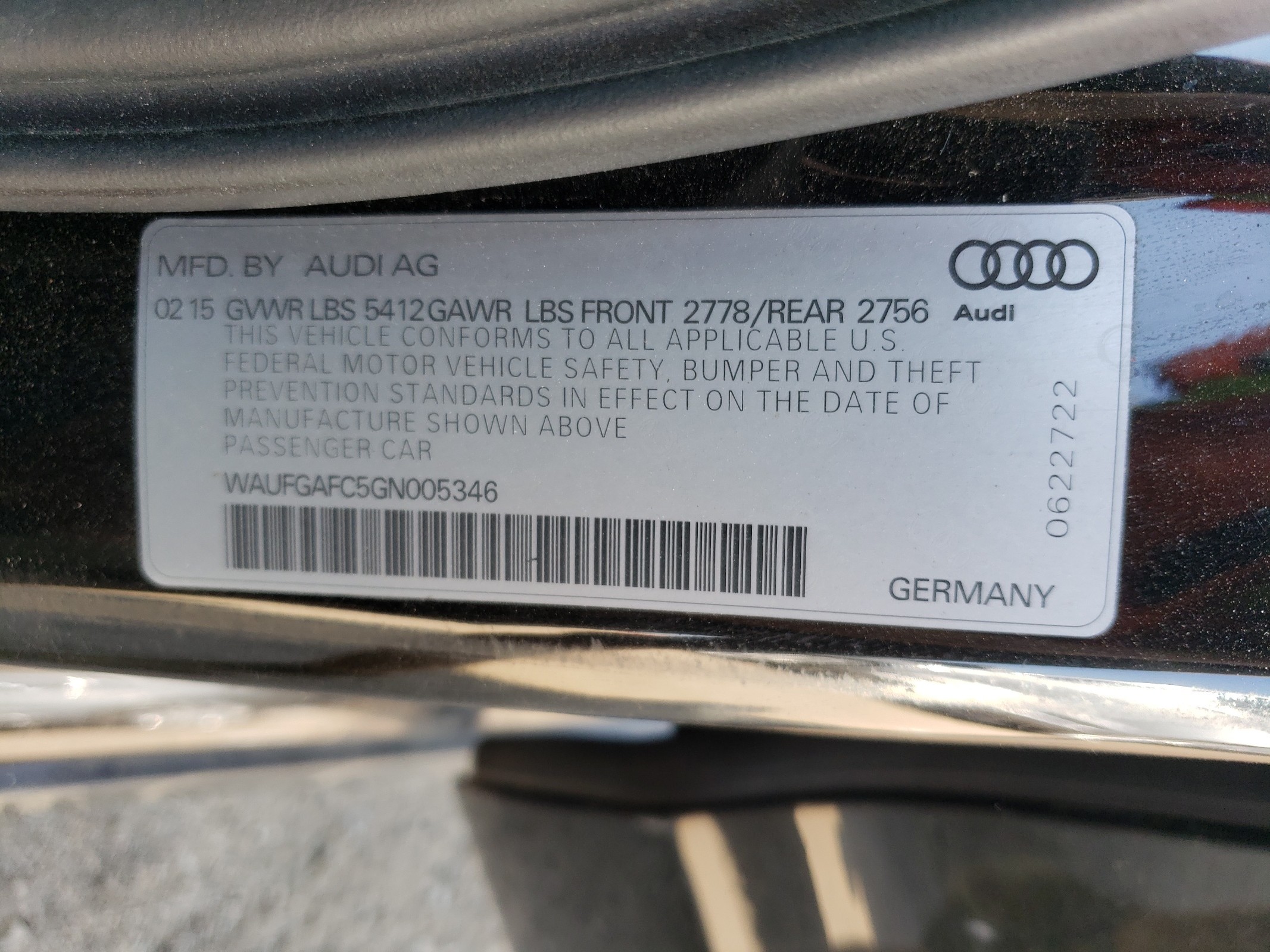 WAUFGAFC5GN005346 2016 Audi A6 Premium Plus