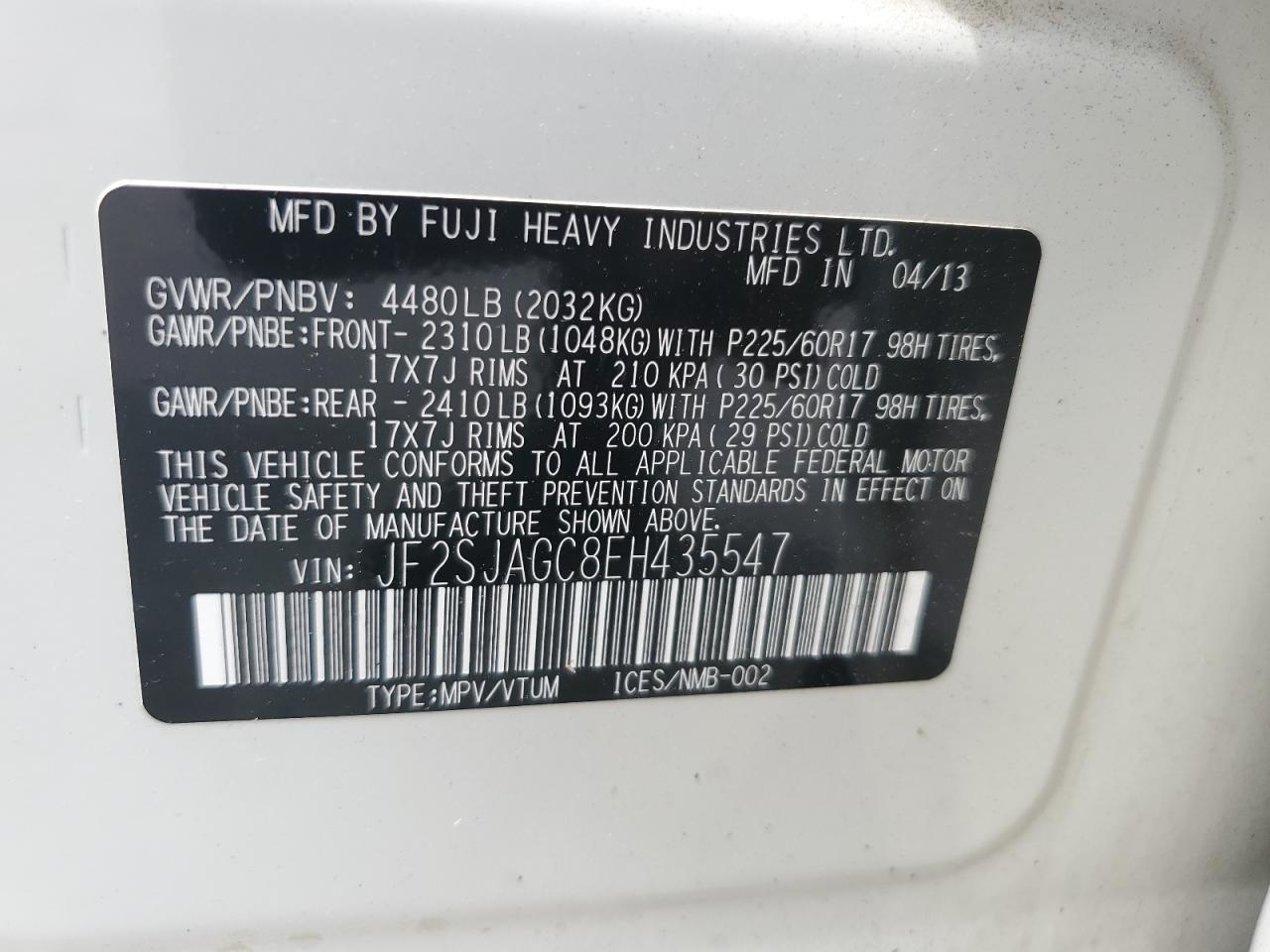 2014 Subaru Forester 2.5I Premium VIN: JF2SJAGC8EH435547 Lot: 61808664