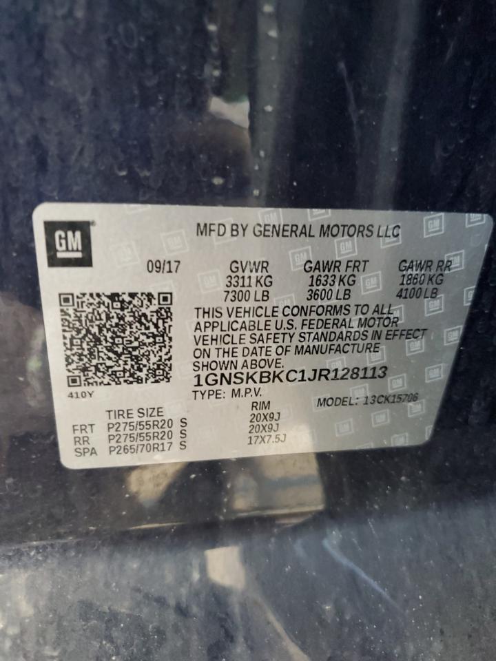 2018 Chevrolet Tahoe K1500 Lt VIN: 1GNSKBKC1JR128113 Lot: 64181494