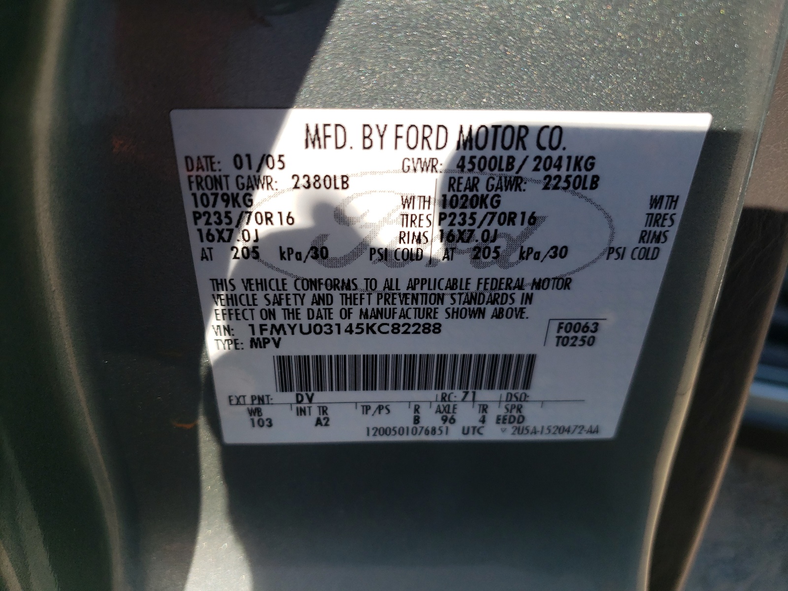 1FMYU03145KC82288 2005 Ford Escape Xlt