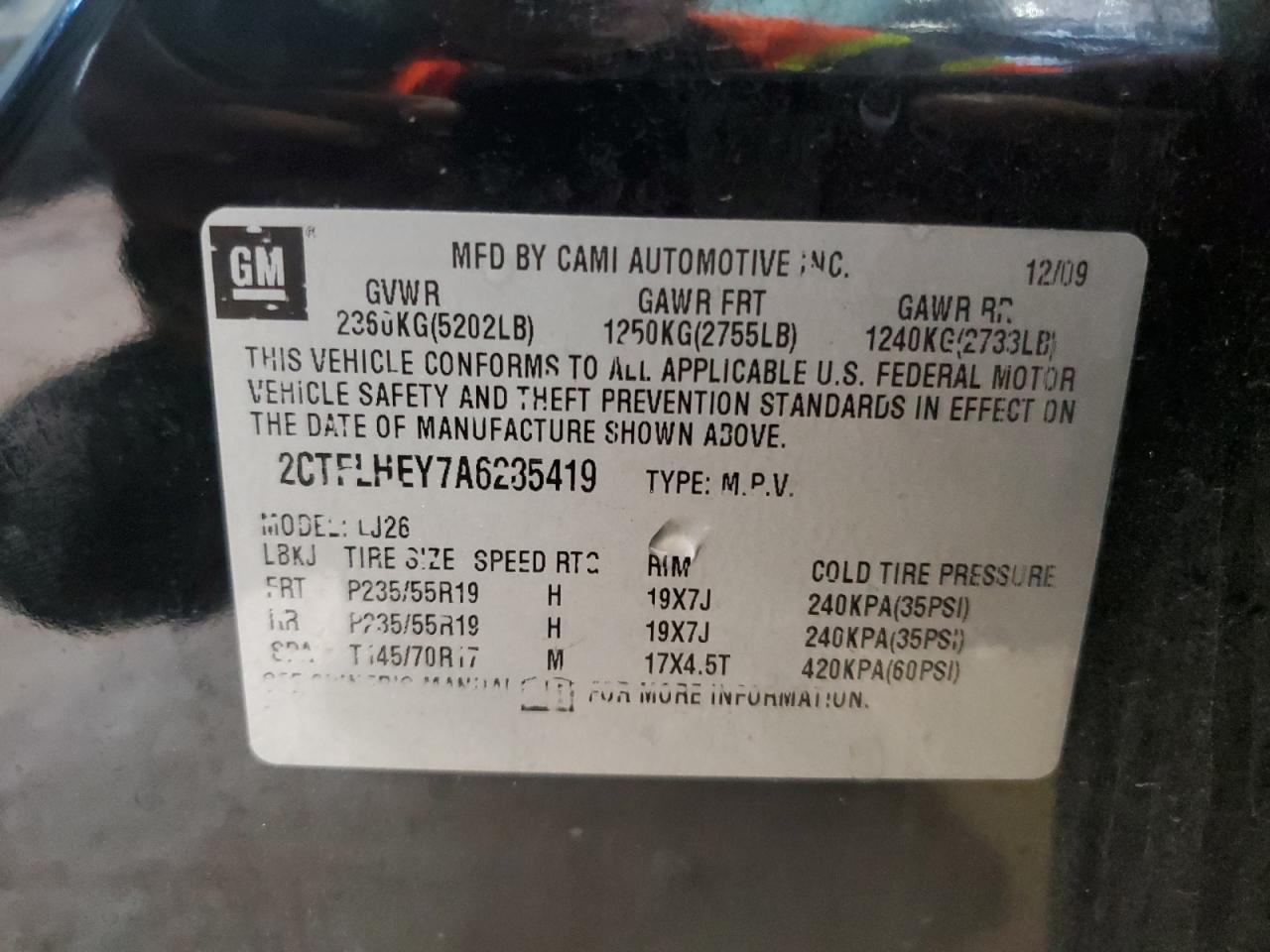 2010 GMC Terrain Slt VIN: 2CTFLHEY7A6285419 Lot: 65147834