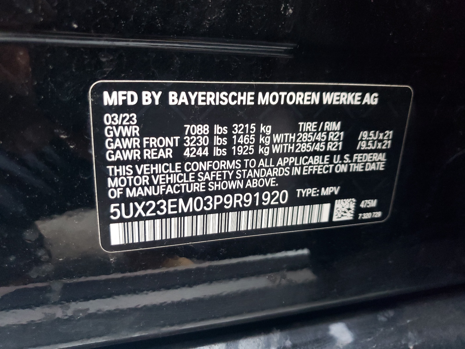 5UX23EM03P9R91920 2023 BMW X7 xDrive40I