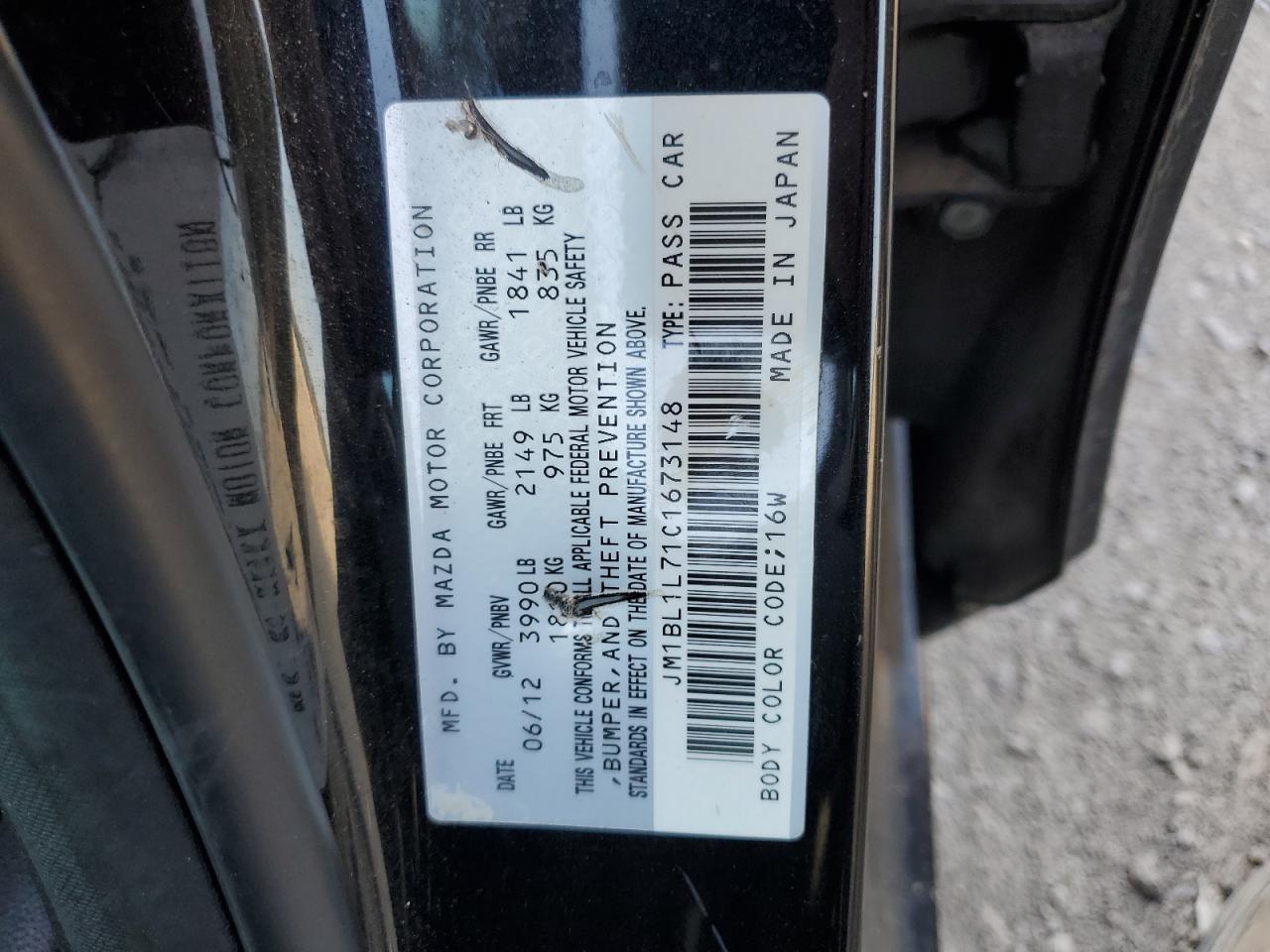 2012 Mazda 3 I VIN: JM1BL1L71C1673148 Lot: 63006664