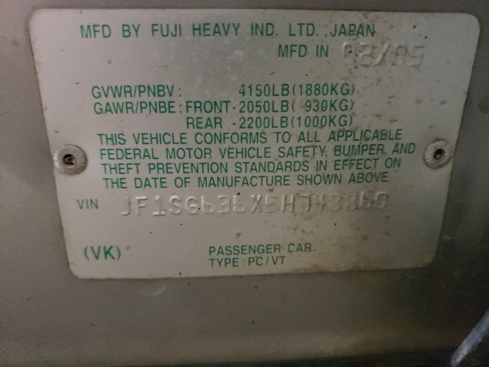 JF1SG636X5H748860 2005 Subaru Forester 2.5X