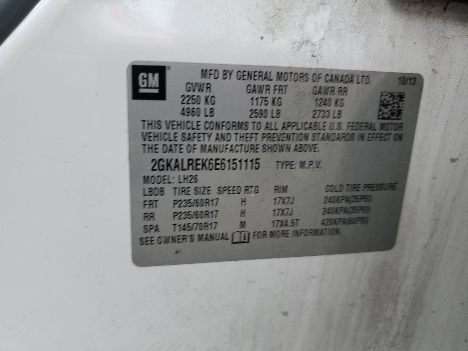 2GKALREK6E6151115 2014 GMC Terrain Sle