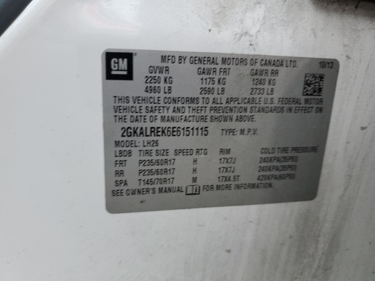 2014 GMC Terrain Sle VIN: 2GKALREK6E6151115 Lot: 63829044