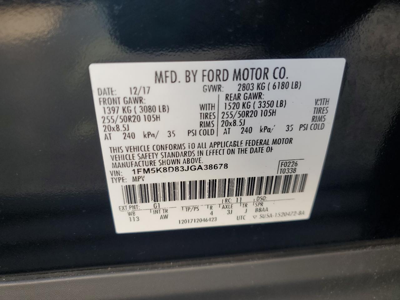 1FM5K8D83JGA38678 2018 Ford Explorer Xlt