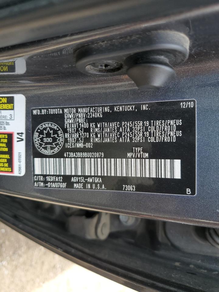 2011 Toyota Venza VIN: 4T3BA3BB9BU020879 Lot: 62904664