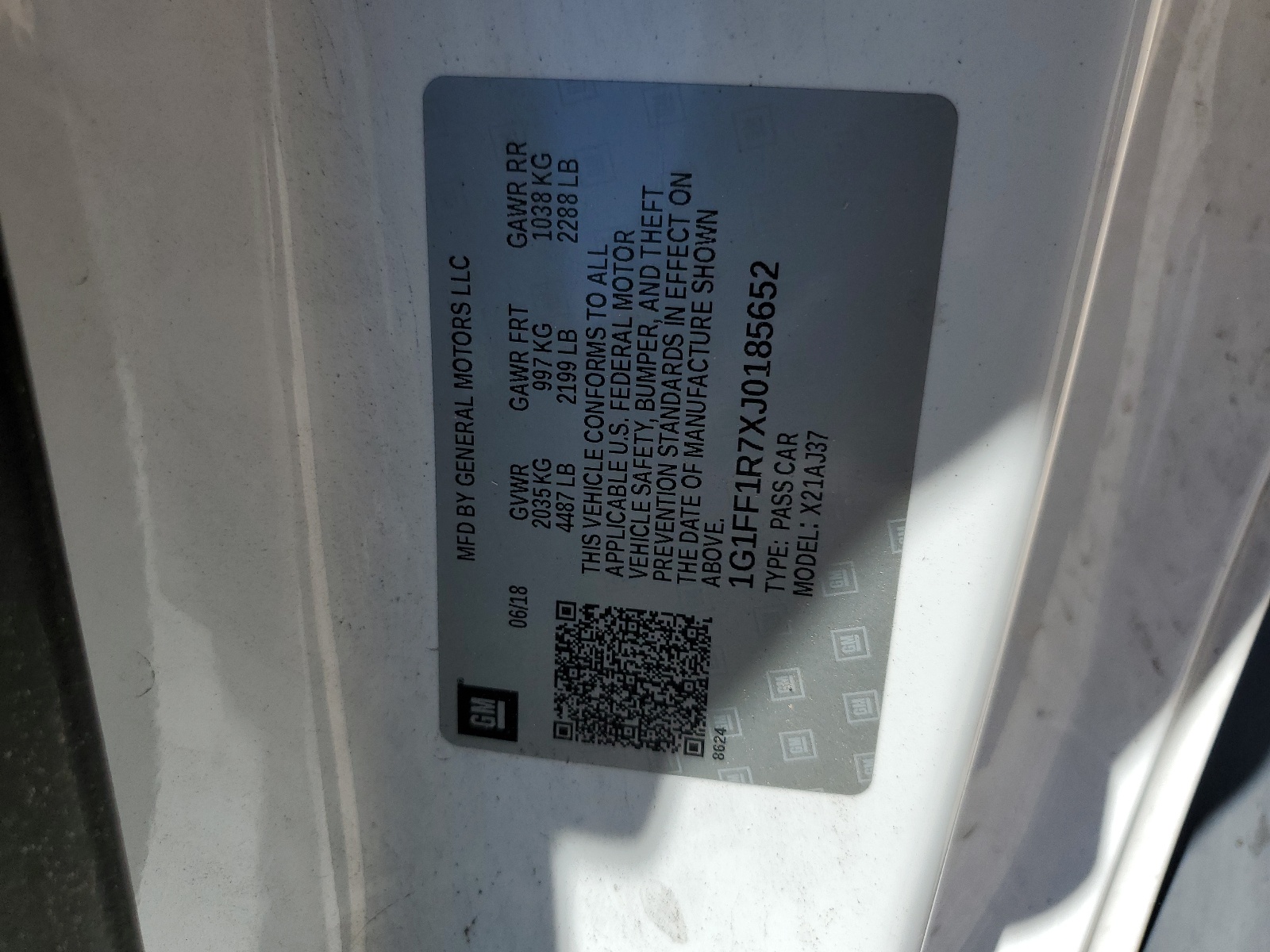 1G1FF1R7XJ0185652 2018 Chevrolet Camaro Ss