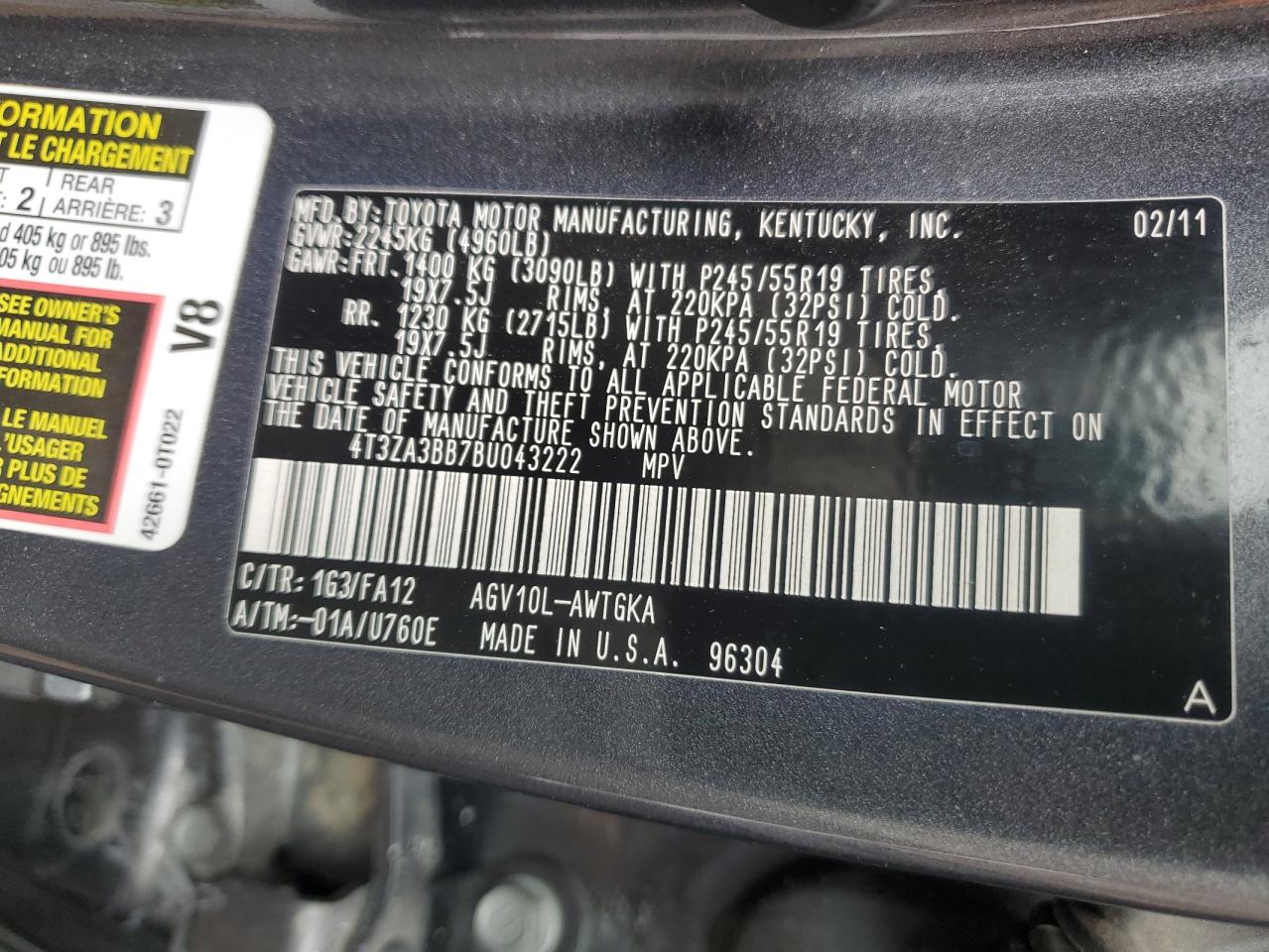 4T3ZA3BB7BU043222 2011 Toyota Venza