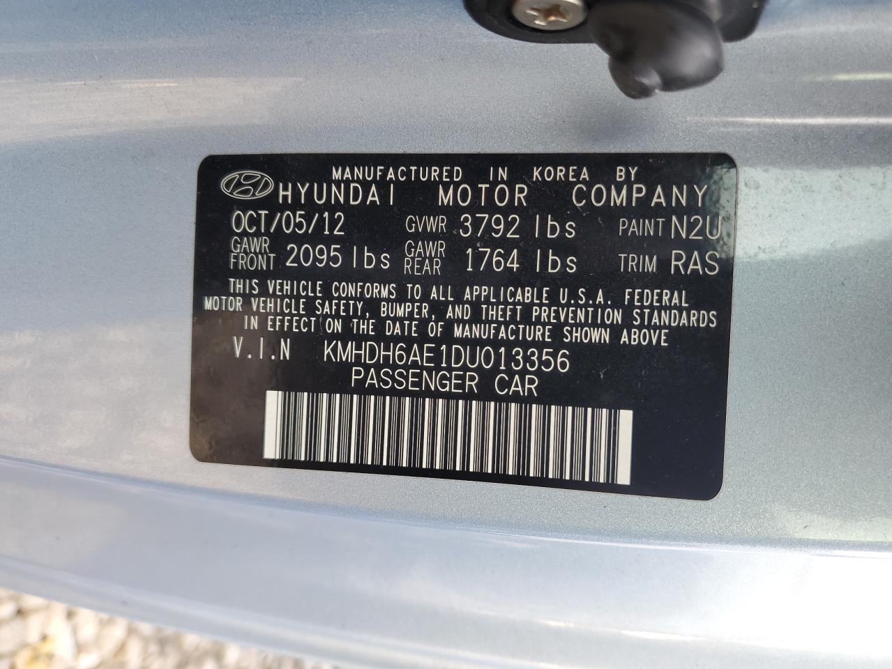 2013 Hyundai Elantra Coupe Gs VIN: KMHDH6AE1DU013356 Lot: 63446224