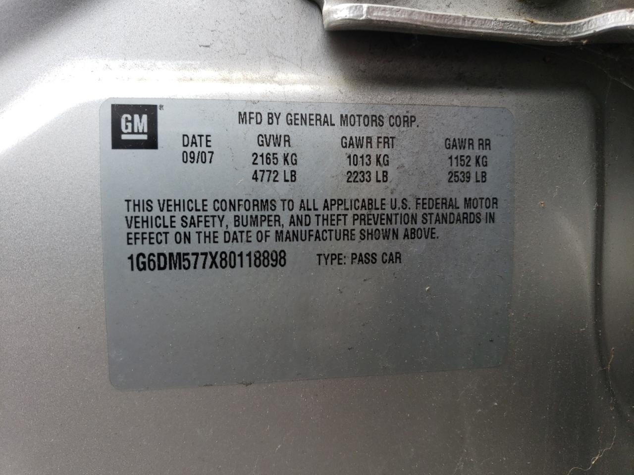 2008 Cadillac Cts VIN: 1G6DM577X80118898 Lot: 65089894