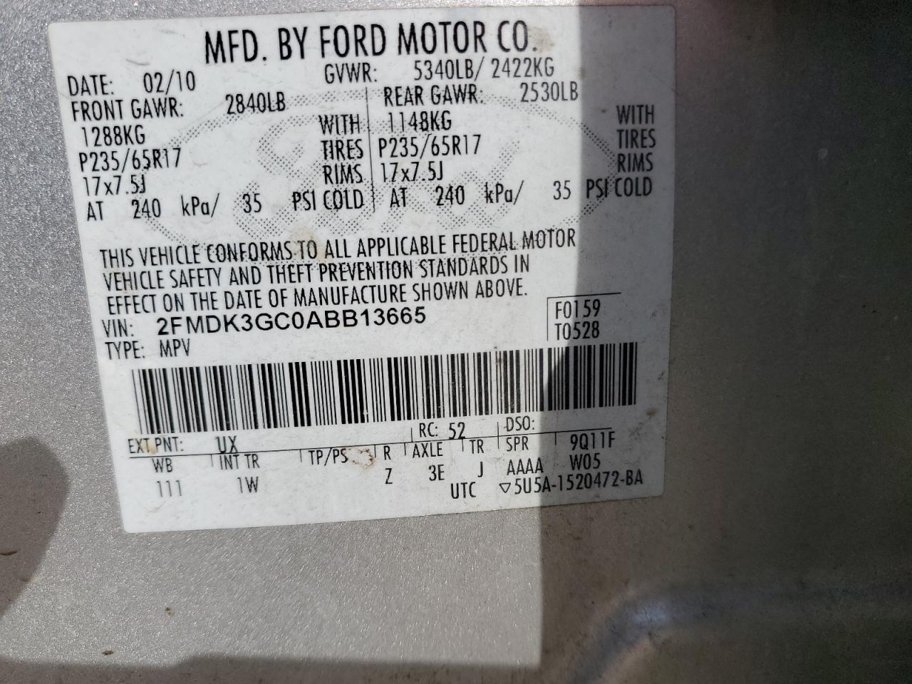 2FMDK3GC0ABB13665 2010 Ford Edge Se