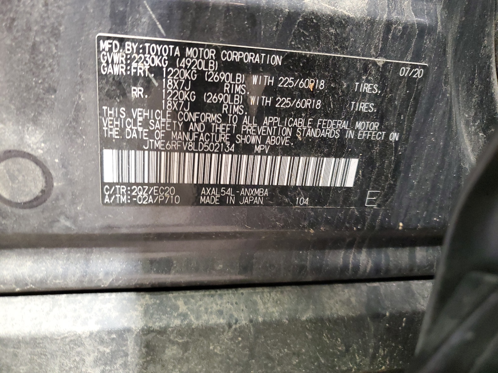 JTME6RFV8LD502134 2020 Toyota Rav4 Xse