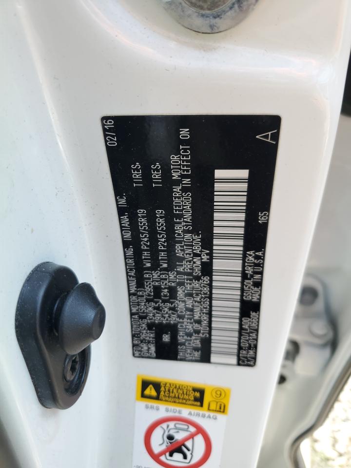 2016 Toyota Highlander Limited VIN: 5TDYKRFH3GS138766 Lot: 65277414