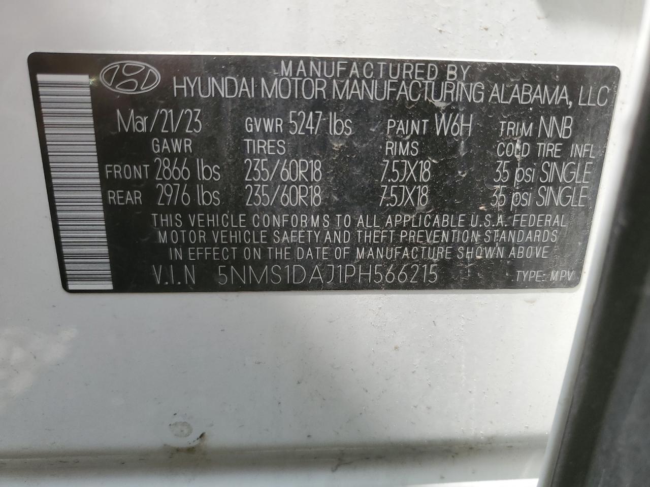 2023 Hyundai Santa Fe Se VIN: 5NMS1DAJ1PH566215 Lot: 63836074