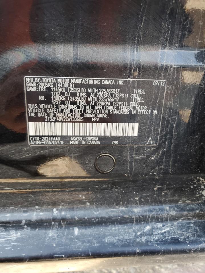 2012 Toyota Rav4 VIN: 2T3ZF4DV2CW133605 Lot: 59897704