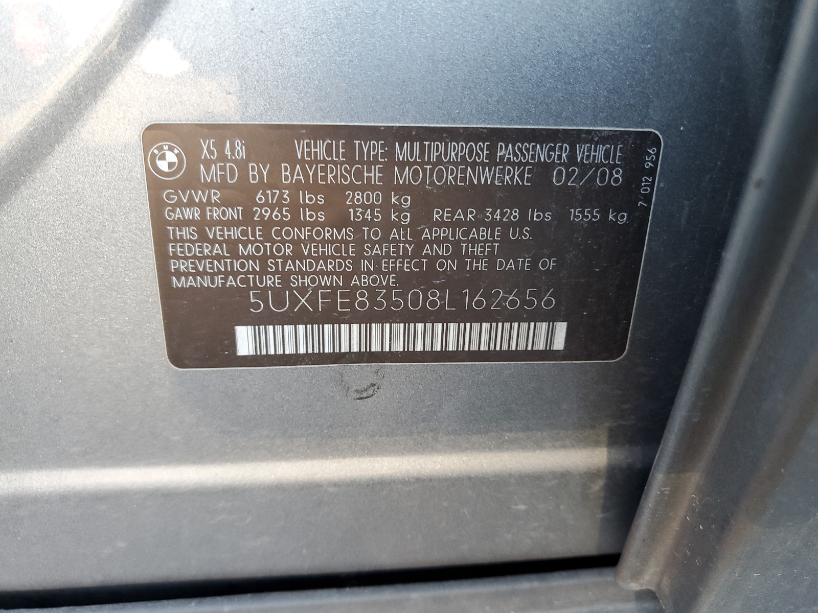 5UXFE83508L162656 2008 BMW X5 4.8I