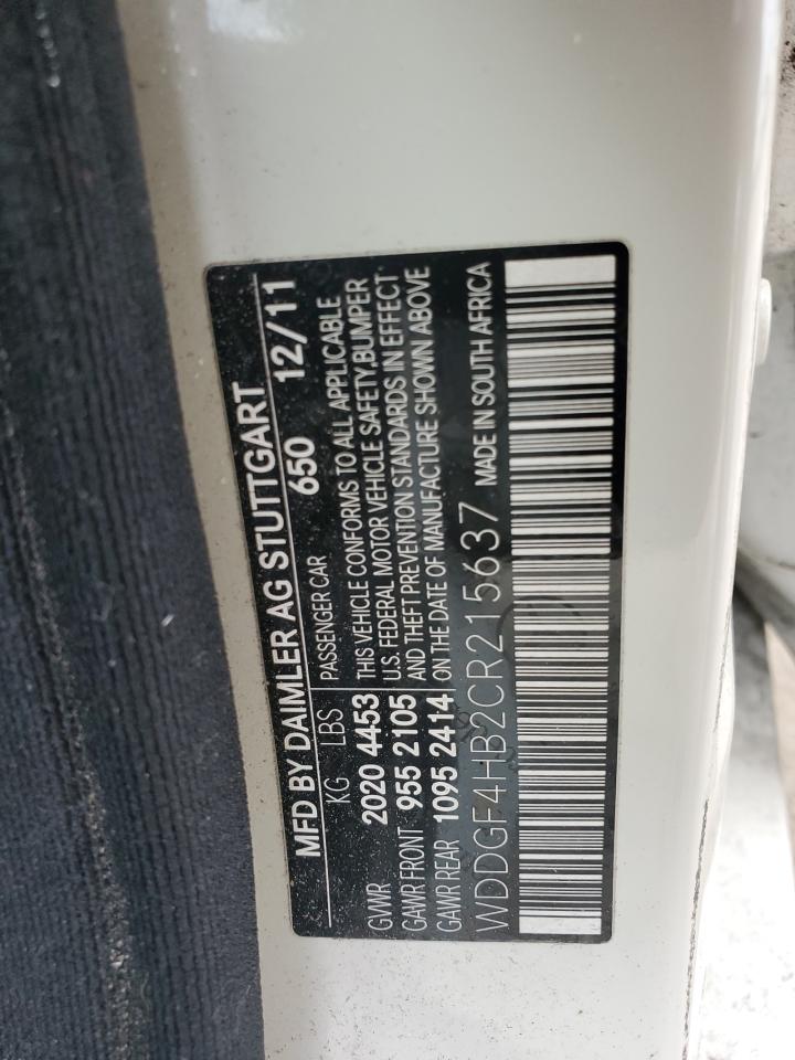 2012 Mercedes-Benz C 250 VIN: WDDGF4HB2CR215637 Lot: 64604984