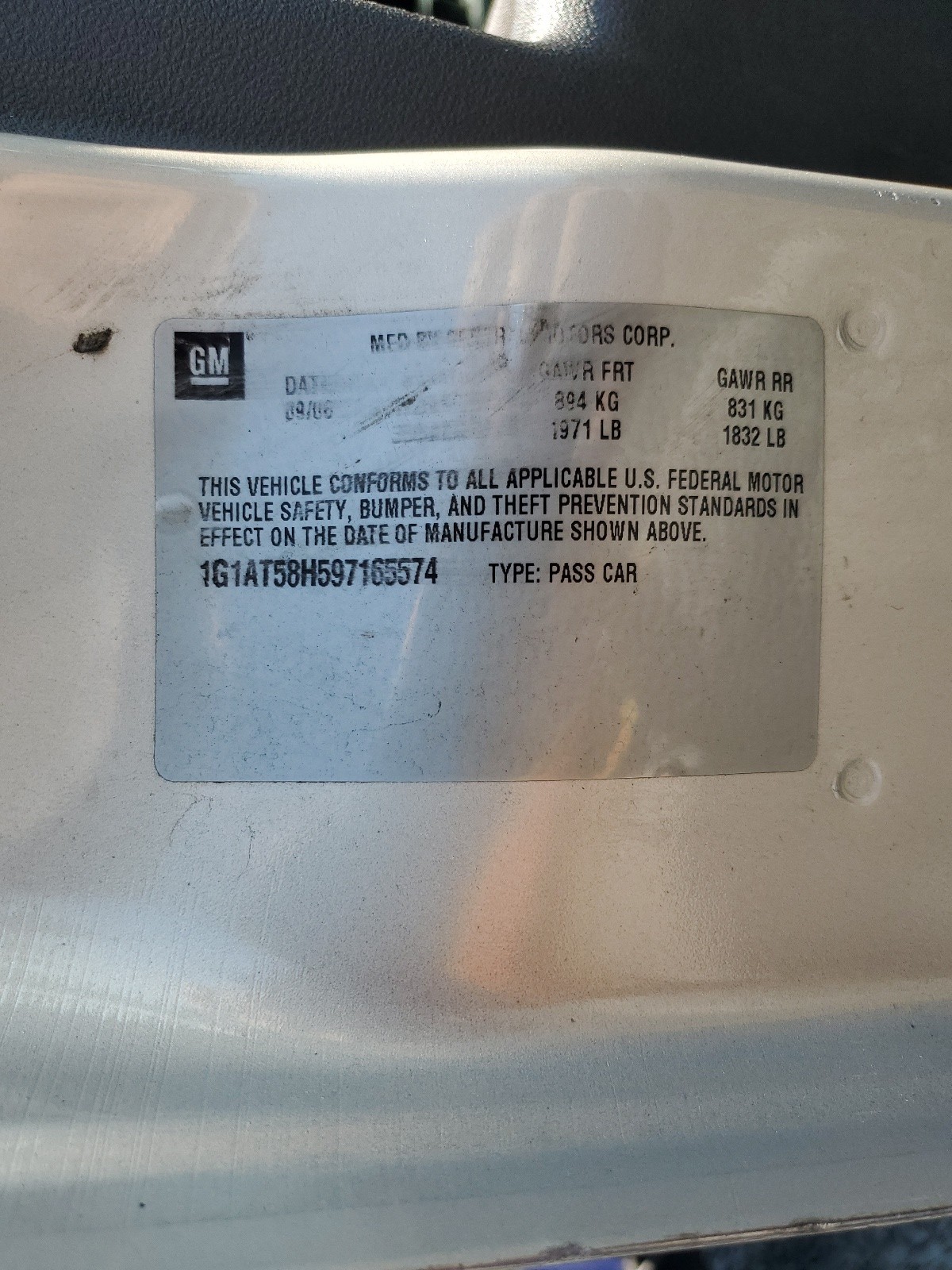 1G1AT58H597165574 2009 Chevrolet Cobalt Lt