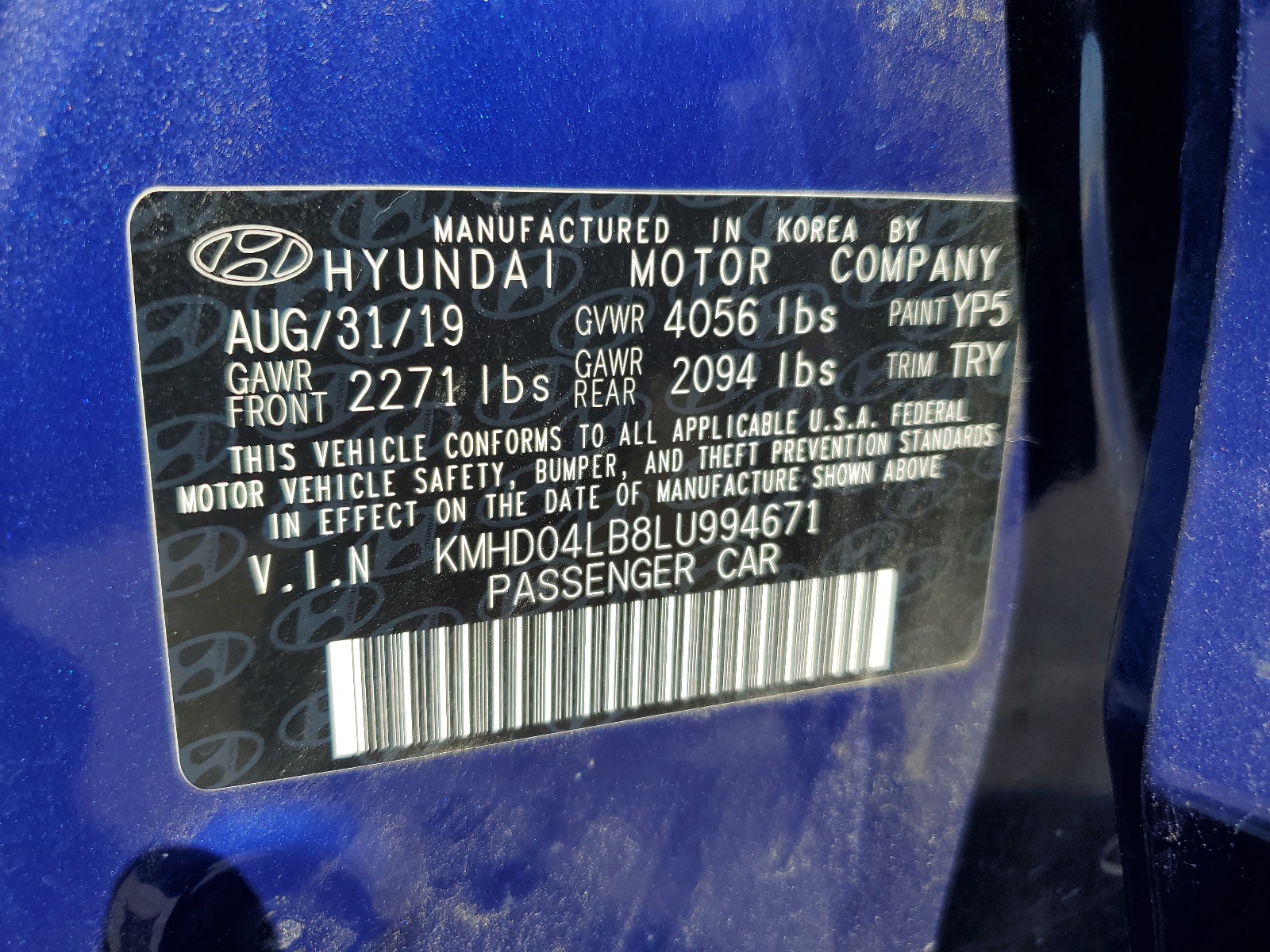 KMHD04LB8LU994671 2020 Hyundai Elantra Sport